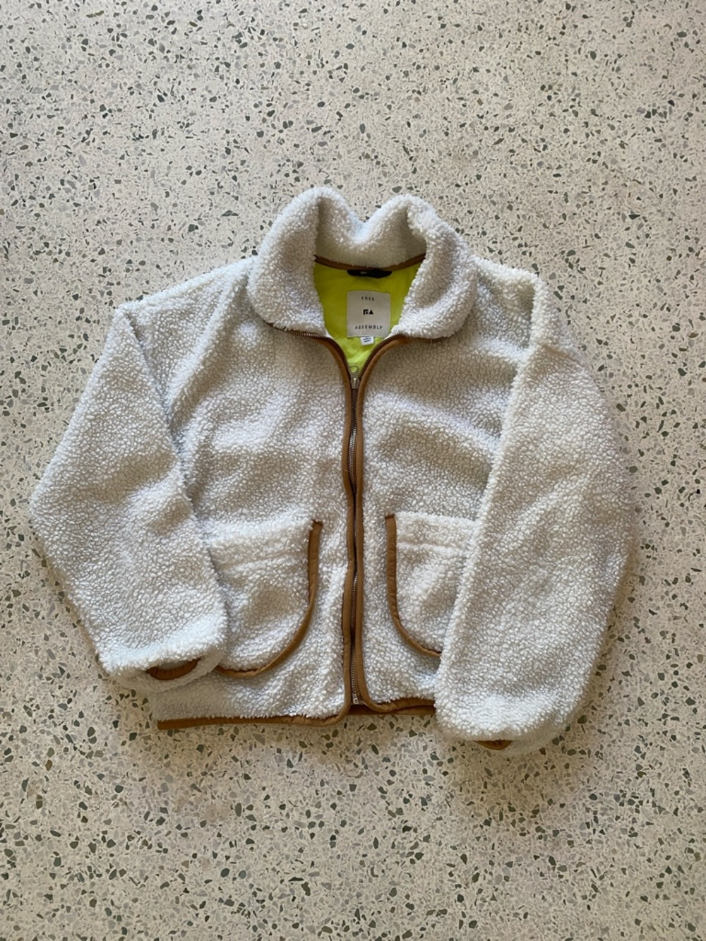 Unbranded Kids Cream Sherpa Puffer Jacket with Brown Trim